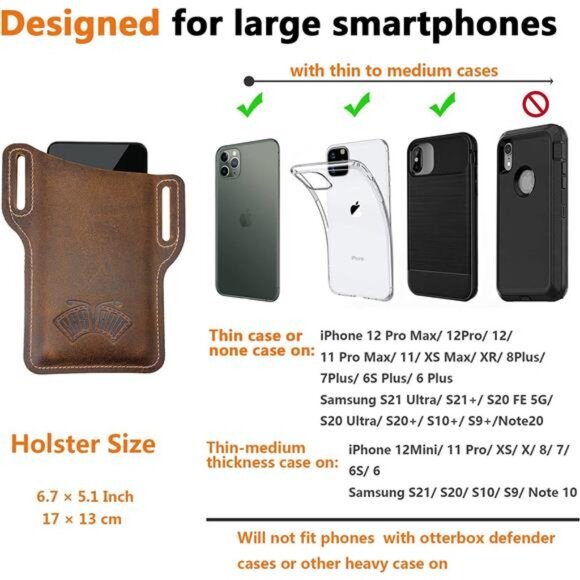 Leather Cell Phone Holster Men Universal Case Waist Bag Sheath with Belt Loop - Picture 2 of 8